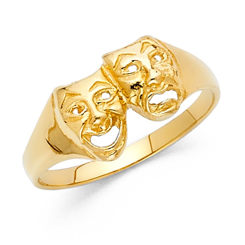 14k Yellow Gold Comedy Tragedy Theater Masks Ring